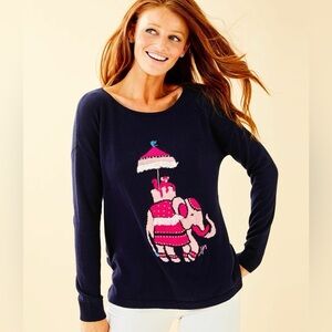 Lilly Pulitzer Caralynn Instarsia Elephant sweater L